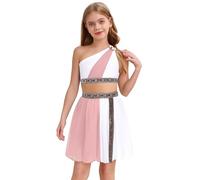 Runhomal Filles Grec Toge Romaine Ecole Grècque Grèce Costume Costumes D'halloween Robe De Princesse Grecque Pour Filles 5-16 Ans Rose 5-6 ans