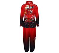 Runhomal Hauts Pantalons Garçons Chinois Traditionnel Arts Martiaux Performance Costume Ensemble D'impression Dégradé Couleur Kung Fu Chinois Tenue Tai Chi 3-16 Ans Un rouge noir 7-8 ans