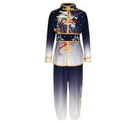 Runhomal Hauts Pantalons Garçons Chinois Traditionnel Arts Martiaux Performance Costume Ensemble D'impression Dégradé Couleur Kung Fu Chinois Tenue Tai Chi 3-16 Ans Un Noir Blanc 3-5 ans