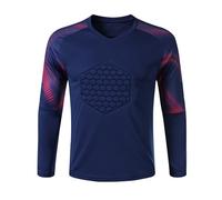 Runhomal Maillot Gardien de But Homme avec Protection Rembourré Tenue Football T-Shirt à Manches Longues Sports Running Jogging Uniforme Adulte S-4XL C Bleu Marine XL