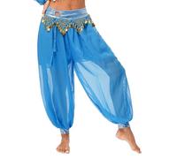Runhomal Pantalon Danse du Ventre Femme Pantalon Danse Orientale Pantalons Harem Sarouel Costume Belly Dance Bleu Ciel Taille Unique
