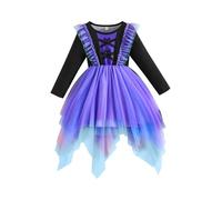 Runhomal Robe Cosplay Imprimé Chat Enfant Fille Costume Halloween Cartoon Robe Vintage Médiévale Ourlet Irrégulier Carnaval Noël 2-8 Ans Violet 4-5 ans