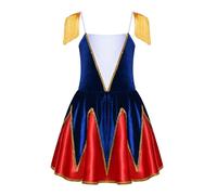 Runhomal Robe De Ballet Pour Chœur D'orchestre Enfant Fille Costume La Garde D'honneur Épaules Frangées Bordure Dorée Patchwork En Velours Halloween Bleu royal 13-14 ans