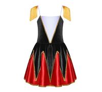 Runhomal Robe De Ballet Pour Chœur D'orchestre Enfant Fille Costume La Garde D'honneur Épaules Frangées Bordure Dorée Patchwork En Velours Halloween Noir 5-6 ans