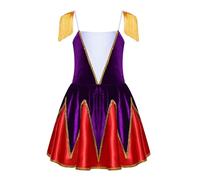 Runhomal Robe De Ballet Pour Chœur D'orchestre Enfant Fille Costume La Garde D'honneur Épaules Frangées Bordure Dorée Patchwork En Velours Halloween Violet 15-16 ans