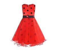 Runhomal Robe Sans Manches Enfant Fille Robe Vintage Rouge Wave Dot Maille Transparente Côté Lobe Costumes D'halloween Carnaval De Noël 3-10 Ans Rouge 3-4 ans