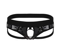 Runhomal String Homme Sexy Hot Ouverte Sissy Lingerie Slip Gay Homme Ouvert Erotique Tanga Jockstrap Cuir Brillant Thong Panties Briefs Underwear M-4XL B Noir L