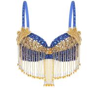 Runhomal Tenue Danse du Ventre Femme Sexy Soutien-Gorge à Franges Haut Costume Danseuse Orientale Dancewear Bleu Royal Taille Unique