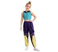 Runhomal Top Ombilical Exposé Sans Manches Et Pantalon Hip Hop Enfants Filles Chanteur Cosplay Costume Déguisement Halloween Ensemble Danse Jazz 3-16 Ans Vert 3-4 ans
