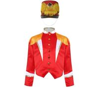 Runhomal Uniforme Bande Batteur Unisexe Enfant Ensemble 2 Pcs Manteau Manches Longues Épaules Frangées Et Chapeau Noël Halloween Carnaval Spectacle 6-16 Ans Rouge B 5-6 ans