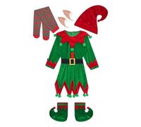 Runhomal Unisexe Enfant Costume d'Elfe de Noël Velours Déguisement Lutin Garçon Fille Déguisement Robin des Bois Cosplay Bonnet Noël Spectacle 2-16 Ans Type D Vert 15-16 ans