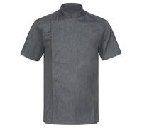 Runhomal Unisexe Veste de Chef Cuisinier Manches Courtes Homme Femme Blouse Cuisine Professionnel Hôtel Restaurant Bar Travail - Taille Petit Attention F Gris Foncé XXL