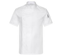 Runhomal Unisexe Veste de Chef Cuisinier Manches Courtes Homme Femme Blouse Cuisine Professionnel Hôtel Restaurant Bar Travail - Taille Petit Attention F Blanc 4XL