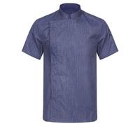 Runhomal Unisexe Veste de Chef Cuisinier Manches Courtes Homme Femme Blouse Cuisine Professionnel Hôtel Restaurant Bar Travail - Taille Petit Attention F Bleu M