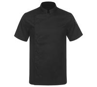 Runhomal Unisexe Veste de Chef Cuisinier Manches Courtes Homme Femme Blouse Cuisine Professionnel Hôtel Restaurant Bar Travail - Taille Petit Attention F Noir 3XL