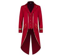 Runhomal Veste Smoking Homme Femme Manteau Queue de Pie Déguisement Prince Roi Costume de Directeur du Cirque Dompter Fête à Thème Carnaval Halloween B Rouge XXL