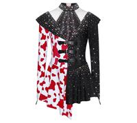 Runhomal Vêtements De Patinage Artistique Vêtements De Style Enfant Fille Robes Strass Brillant Patchwork Imprimé Vache Halloween Rouge Blanc Noir 13-14 ans