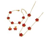 runhuabaihuo 2/4Pcs Plaqué Or 18K Cinq Feuilles Fleur Boucle D'oreille Collier Bracelet Ensemble Élégant Design De Mode Bijoux Cadeaux(P16-1pc-White)