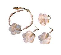 runhuabaihuo Bracelet et boucles d'oreilles en perles naturelles, ensemble de bagues et de fleurs, for Banquet et mariage, bijoux for femmes