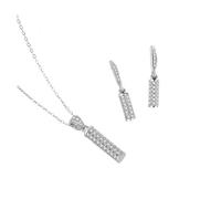 runhuabaihuo Ensemble collier et boucles d'oreilles cylindriques en argent Sterling 925 incrusté de Zircon, combinaison de bijoux for femmes(Set)