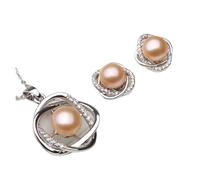runhuabaihuo Ensemble collier et boucles d'oreilles en argent Sterling 925 for femmes, pendentif de perle naturelle de mariage classique, blanc, noir, gris, cadeau(Pink pearl set)