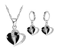 runhuabaihuo Ensemble de 2 boucles d'oreilles collier en pierre de verre bleu coeur en métal(AMS80102A)