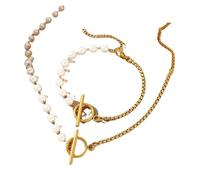 runhuabaihuo Ensemble de bijoux en acier inoxydable, 2 pièces, Design, chaîne de perles d'épissure, pendentif de luxe léger for femmes(Gold)