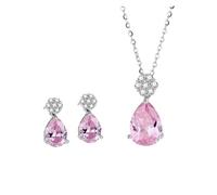 runhuabaihuo Ensemble de bijoux en argent Sterling 925, Zircon, collier, boucles d'oreilles, cadeau d'anniversaire et mariage(Set)