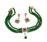 runhuabaihuo Ensemble de bijoux, perles à main, collier ras du cou, boucles d'oreilles pendantes, pendentif carré en cristal, chaîne de cou(NVS666TZ100GREEN)