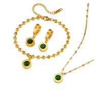 runhuabaihuo Ensemble de bijoux simples et colorés, collier, Bracelet, boucle d'oreille, à la mode, en acier inoxydable(Green Full Set)
