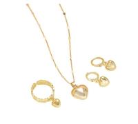 runhuabaihuo Ensemble de bijoux Vintage avec pendentif en forme cœur d'amour, collier, bague, cerceau, boucles d'oreilles for femmes, couleur