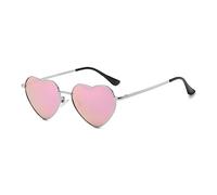 RUNHUIS Lunettes de soleil polarisées en forme de cœur pour homme et femme - Lunettes hippie vintage - Lunettes de soleil pour festival, fête, cadre en métal doré avec UV400, Argenté/rose miroir