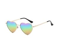 RUNHUIS Lunettes de soleil polarisées en forme de cœur pour homme et femme - Style hippie - Vintage - Pour festival, fête, cadre en métal doré - Avec UV400, Doré/arc-en-ciel, 54 mm
