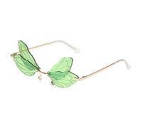 RUNHUIS Lunettes de soleil sans monture Dragonfly Vintage Rétro Ailes en forme de papillon Fée Ombre Lunettes de fête Mode Lunettes pour femmes et hommes, vert, Taille unique