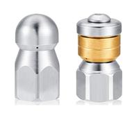 Runioney Buse de Tuyau de Jetter D'éGout, Buse de Tuyau de Laveuse à, Buse de Nez à 1 Bouton et 1 Buse Rotative, Lot de 2 1/4 Po