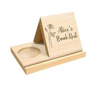 Runioney Support de Livre Triangulaire en Bois Personnalisé avec Porte-Tasse à Café, Support de Page de Livre de Fleur de Naissance Personnalisé, sans