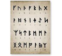 Runique Alphabet Imprimer Art De Divination éCriture Magique Vikings Vieux Norrois Langue Affiche Vintage Toile tableau Peinture Tableaux Decoration Murale Sans Cadre 30×40cm