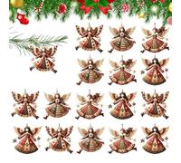 Runkoyea Décorations De Noël en Forme d'ange,2D Petits Pendentifs en Bois | 16 Pièces de Décorations Plat pour Sapin de Noël,pour Appui De Fenêtre Mur Porte Cheminée Voiture Étagère Salon Chambre