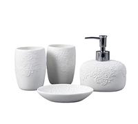 RUNLAIKEJI Ensemble d'accessoires de salle de bain en céramique avec distributeur de savon, 2 gobelets, porte-savon