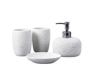 RUNLAIKEJI Ensemble d'accessoires de salle de bain en céramique avec distributeur de savon, 2 gobelets, porte-savon