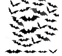 Runmeihe 96 Pièces 3D Chauve Souris Halloween Horreur Chauve Souris Stickers Muraux, 4 Tailles Effrayant Réaliste Chauve Souris Decoration Halloween Interieur pour Fenêtre, Mur, Porte, Fête Déco