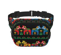 Runner Swedish Dala Horse Folk Sac banane carré double couche - Sac banane unisexe partout pour la course, les voyages, la randonnée, le fitness, noir, taille unique, Noir/blanc, One Size