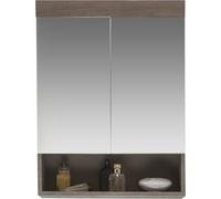 RunnerMoon Armoire de toilette murale avec miroir, 2 portes, 1 compartiment ouvert en argent, fumé.