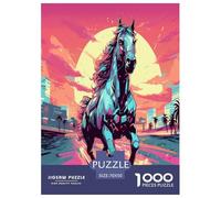 Running Cheval City Sky Puzzle 1000 Pieces Cadeau Unique Jeu Éduchatif Défi Jouet À De Qualité Supérieure Peinture Art pour Adultes Et Enfants À Partir De 12 Ans 70x50cm/1000pcs