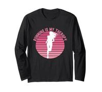 Running is My Therapy Girl Runner Jogging Cardio Retro Sunset Manche Longue