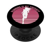 Running is My Therapy Girl Runner Jogging Cardio Retro Sunset PopSockets PopGrip Adhésif