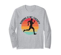 Running is My Therapy Jogger Running Retro Sunset Manche Longue