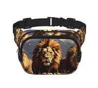 Running Lion Square Sac banane double couche avec bandoulière réglable Idéal pour les sports de plein air, noir, One Size