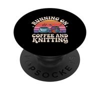 Running on Coffee and Knitting Yarn Crocheting Hobby |- PopSockets PopGrip Adhésif