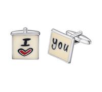 RunootPR Boutons de manchette carrés en argent peint pour homme pour la Saint-Valentin I Love You Loisirs Dating Cadeaux de vacances Bijoux